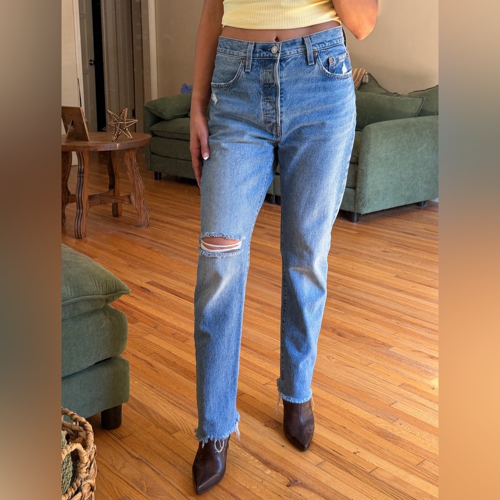 Levi's Light Blue Ripped Straight Leg Jeans